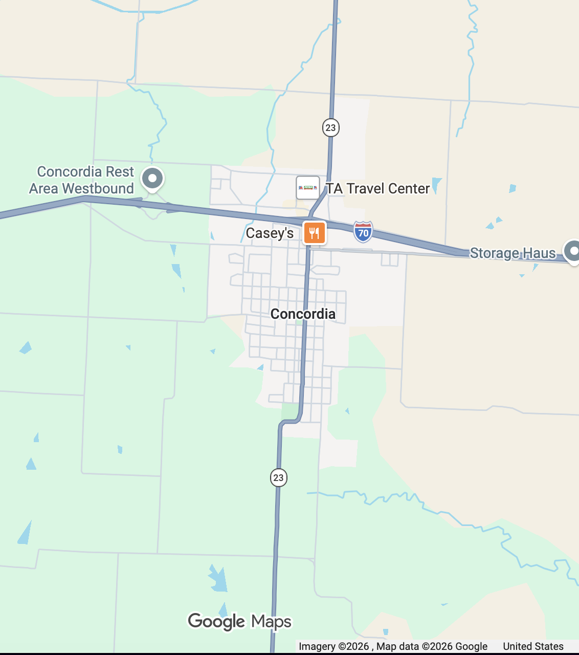 Google map picture of Concordia, MO.
